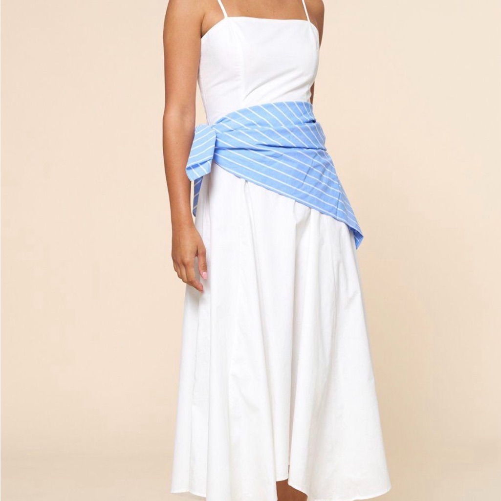 Iceblue Elegant White Dress With Blue Accent